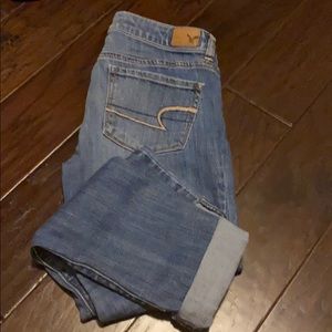 American Eagle light wash skinny stretch jeans